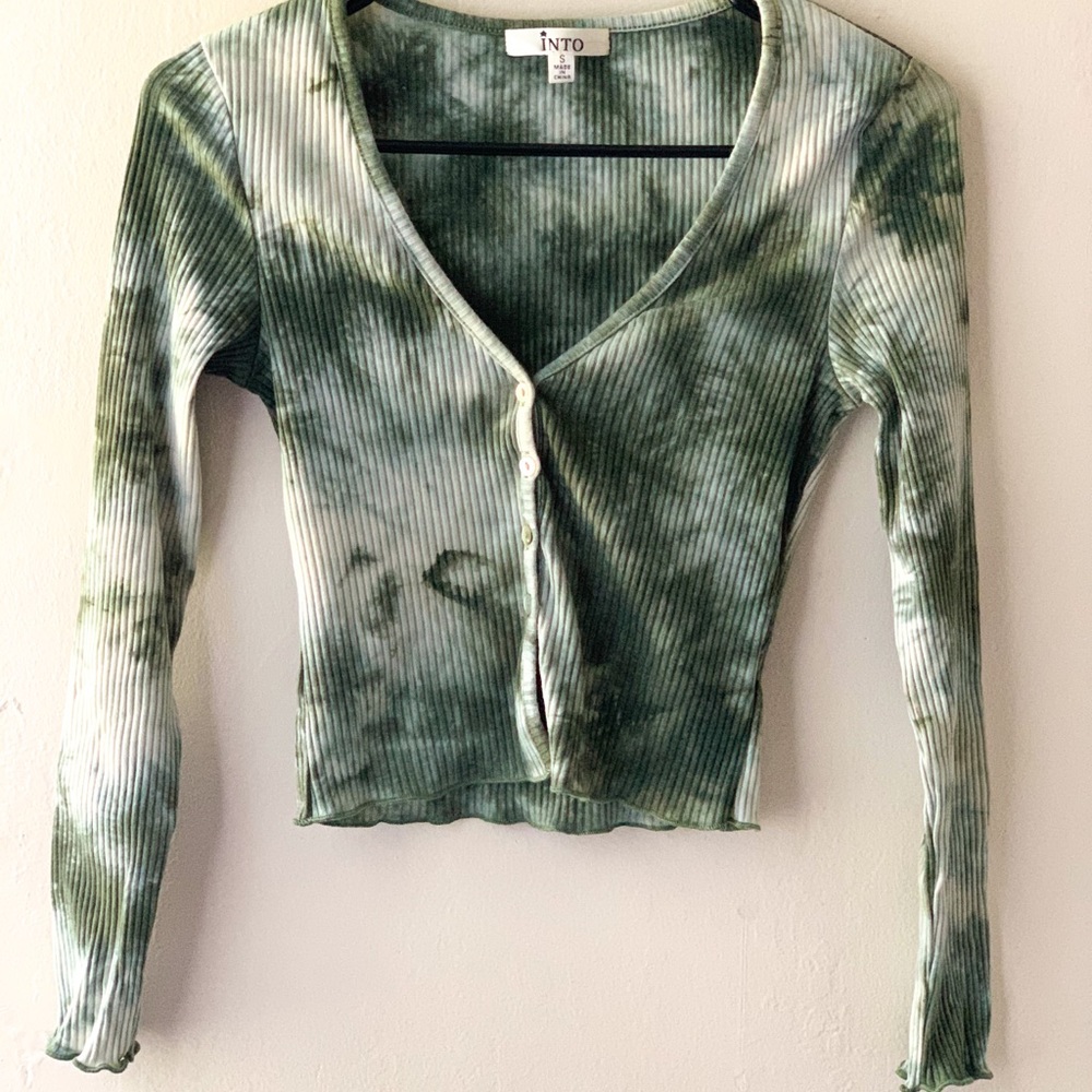 La Moda Button Front Tie Dye Top